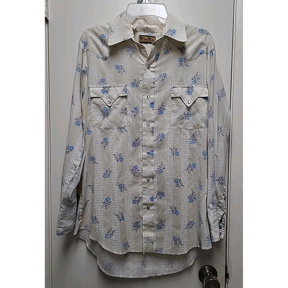 vintage Tem‎ Tex western pearl Snap  floral Cream Color shirt womens Size 16